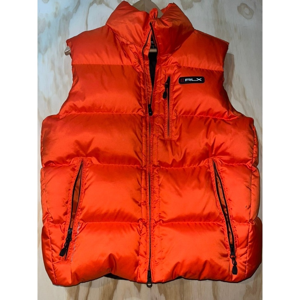 RLX Ralph Lauren Puffer Vest Orange Mens Size M Zip Pockets Gilet